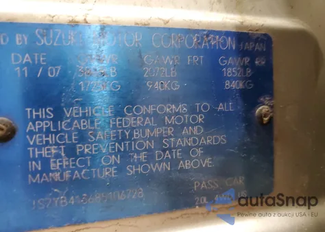 2009 Suzuki Sx4 Base z USA, uszkodzony, nr VIN JS2YB413685106728